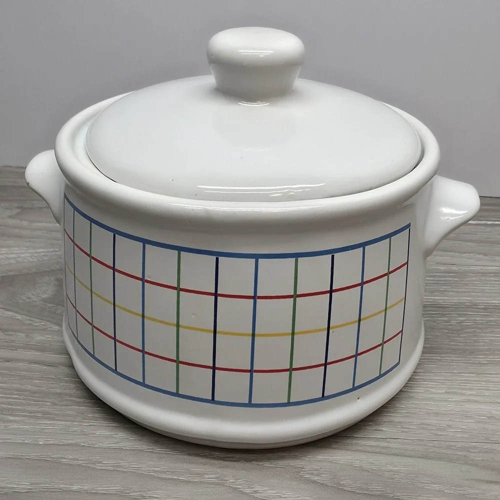 Mt Clemens Pottery Mardi Gras Collection Ceramic Canister Crock White Vintage